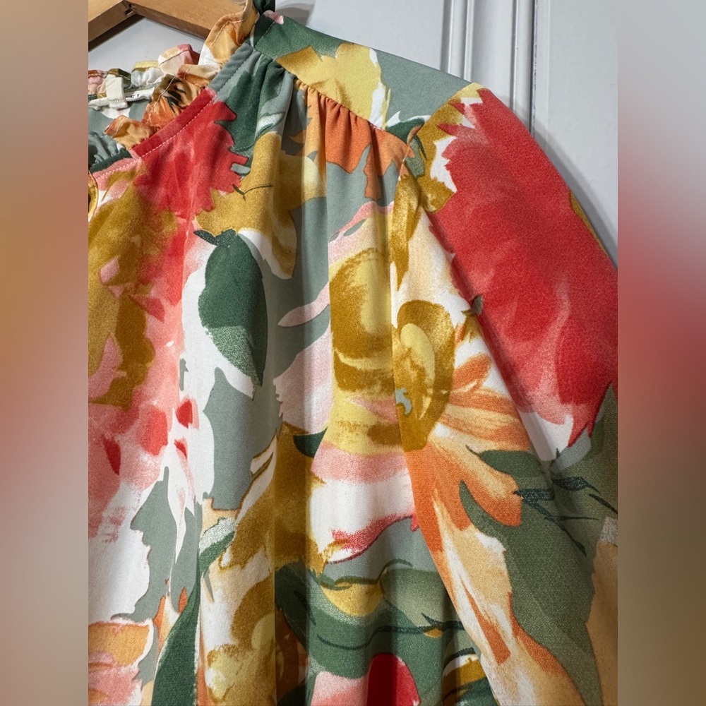 Jodifl Floral Watercolor Blooms‎ Dress Long Sleeves Ruffle Boho Poet Size Large - Picture 9 of 16
